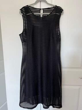Donna Karan Black Sleeveless Horizontal Stripe Midi Dress